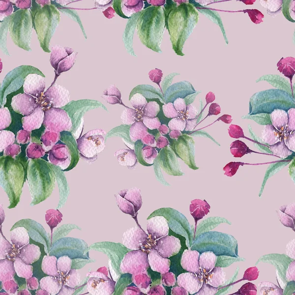 粉红色的樱桃花背景分支。无缝模式。洼 — 图库照片