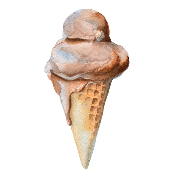 Sorvete de chocolate em um cone. Isolado sobre fundo branco . — Fotografia de Stock