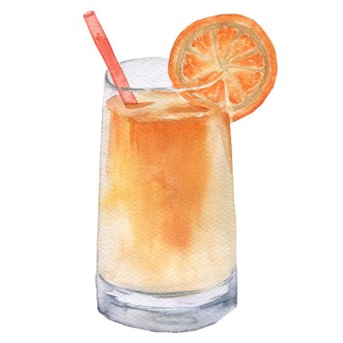 bir saman ile bir bardak portakal suyu. Beyaz arka plan üzerinde izole.