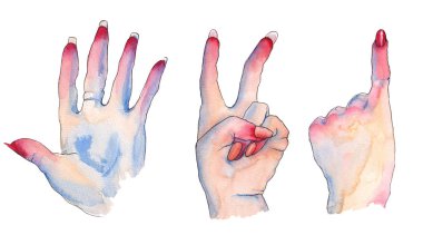 Parmaklarınla jest. Bir kadın eli. Suluboya resim.