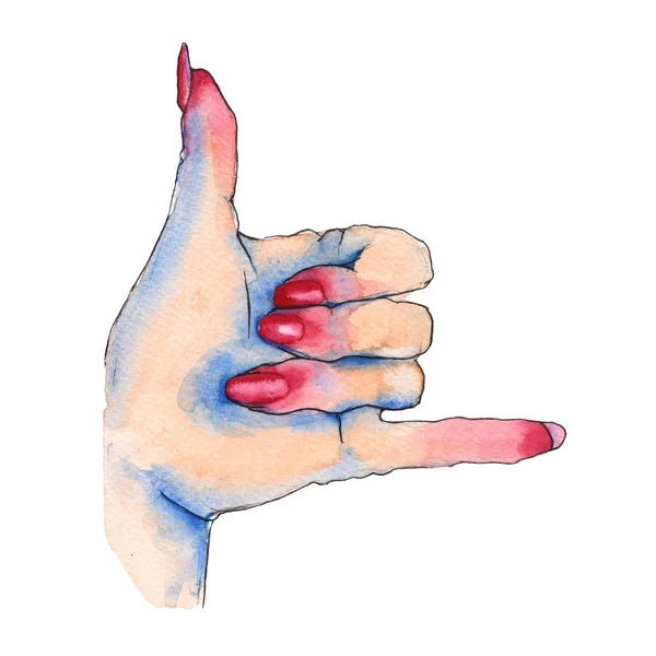 Gebaar met je vingers. Een vrouw de hand. Aquarel illustratie. — Stockfoto
