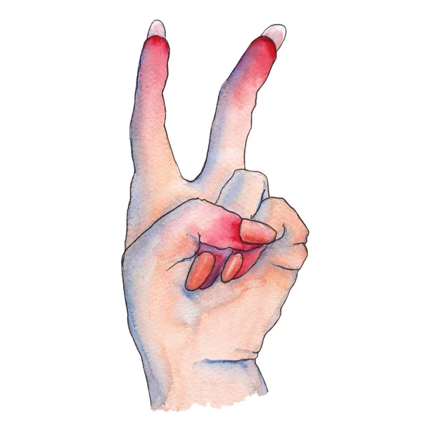 Gebaar met je vingers. Een vrouw de hand. Aquarel illustratie. — Stockfoto