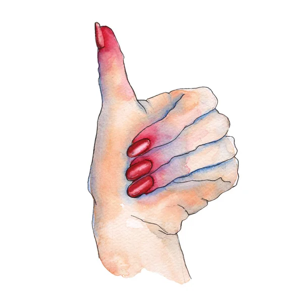 Geste mit den Fingern. Hand einer Frau. Aquarellillustration. — Stockfoto