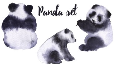 Panda ayıları ile ayarlayın. Beyaz arka plan üzerinde izole. 