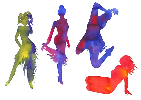 Conjunto de silhuetas de mulheres. Dançarino isolado no fundo branco . — Fotografia de Stock