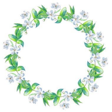 Kiraz ağacı dalları ile çiçek çelenk. 