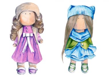 Elbiseleri iç bebek kız. Suluboya resim