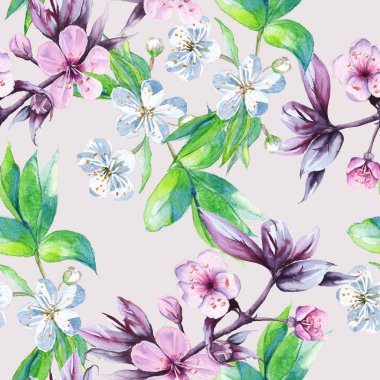 Arka plan kiraz dal çiçek ile. Seamless modeli. 