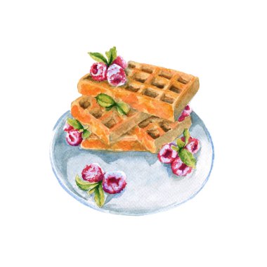 Gofret bir plaka üzerinde ahududu ile. Beyaz arka plan üzerinde izole. 