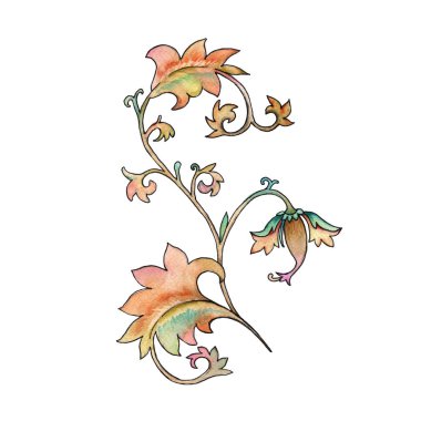 Süs. Vintage desen çiçek dalları. Beyaz arka plan üzerinde izole. 