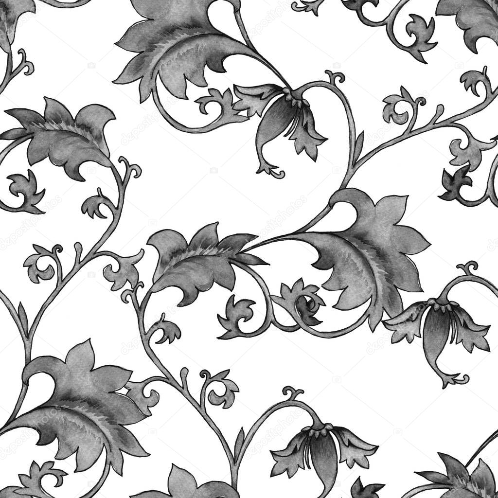 Background with ornament. Vintage pattern flower branches. Seamless pattern. 