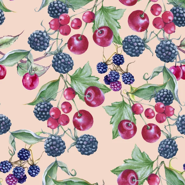 Background of blackberries, cherries and currants. Seamless pattern. — Stock Photo, Image
