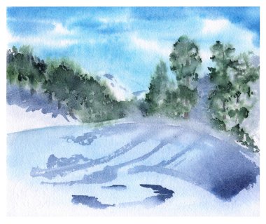 Dağlarda kış peyzaj. tebrik kartı. 