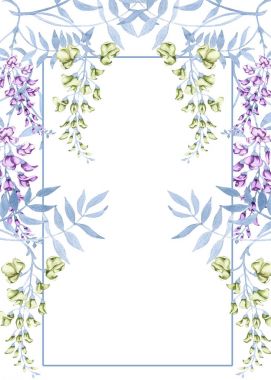 Çiçekler bir wisteria bir dalı. Tebrik düğün kartı.