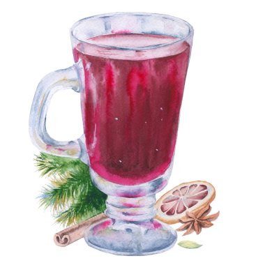 Mulled şarap ve baharat bir cam. Beyaz arka plan üzerinde izole. 