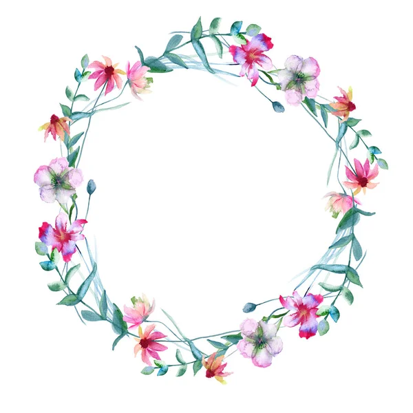 Wreath of wild flowers. Isolated on white background.