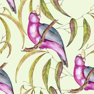 Kuşlar ve çiçekler tropikal unsurları arka plan. Seamless modeli. 