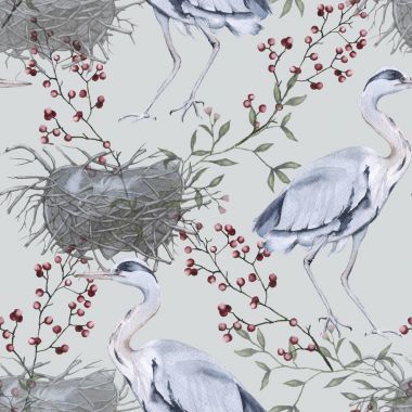 Arka plan gri balıkçıl ile. Seamless modeli.