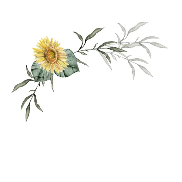 Buquê de flores silvestres. Girassol. Isolado no fundo branco . — Fotografia de Stock