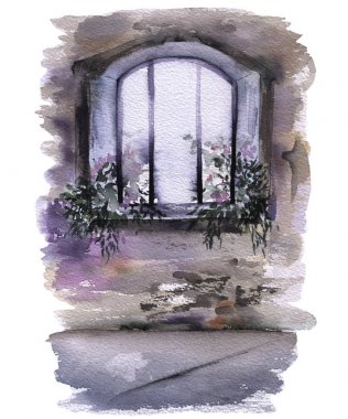 Pencere kalenin çiçeklenir. Düğün kartı. 