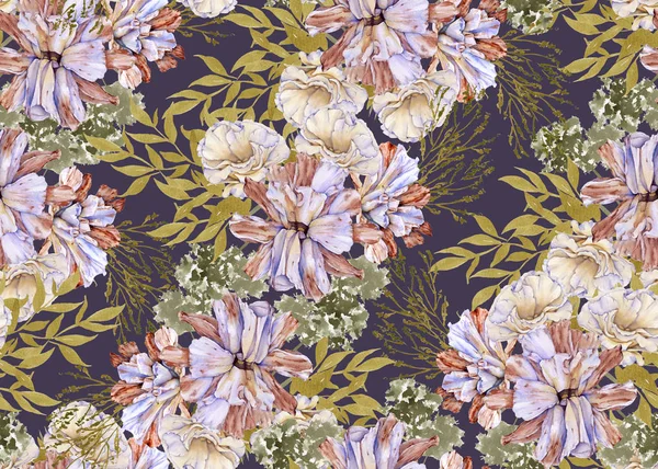พื้นหลังด้วยดอกไม้ eustoma เอสโทมา รูปแบบไร้รอยต่อ . — ภาพถ่ายสต็อก