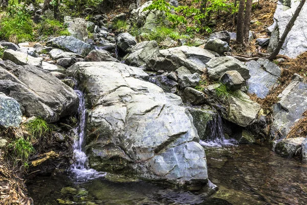 Uma pequena cachoeira em um riacho de montanha — Fotografia de Stock