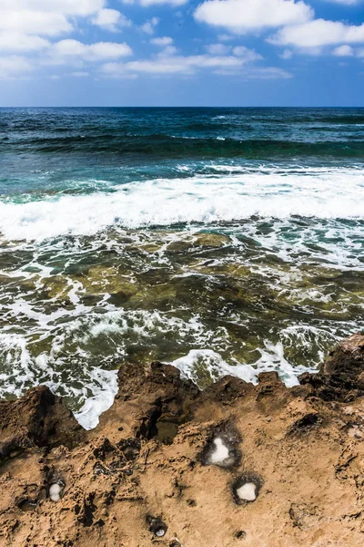 地中海の泡波洗浄キプロス島 Akamas 半島の磯 — ストック写真