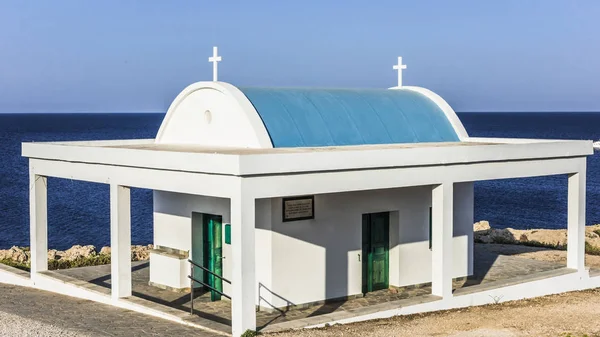 Modern Greek Orthodox Church Blue Domes Mediterranean Coast Island Cyprus — Stock Photo, Image