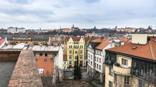 Hradeb Vyšehradu Nádherným Výhledem Historické Části Prahy Katedrála Svatého Víta — Stock fotografie