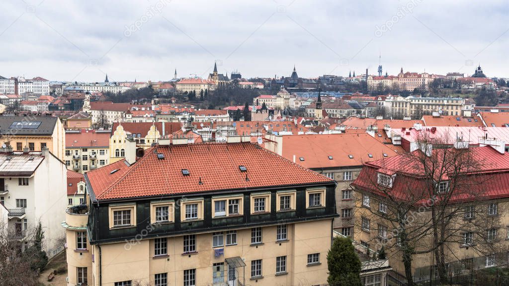 With the ancient walls of Vysehrad with stunning views of the historic quarter of Prague and St. Vitus Cathedral on the horizon.