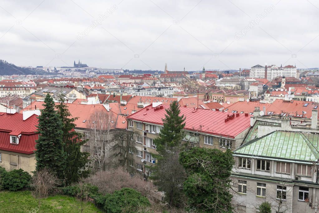 With the ancient walls of Vysehrad with stunning views of the historic quarter of Prague and St. Vitus Cathedral on the horizon.
