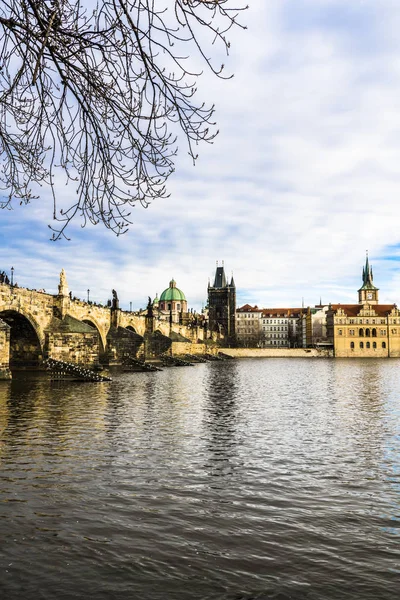 Panorama Matinal Pittoresque Pont Charles Prague Réalisé Dans Style Vintage — Photo