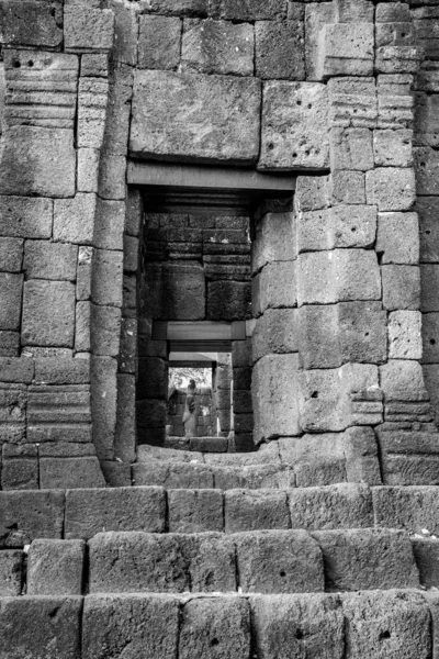 Západ Slunce Kamenných Troskách Starověké Pevnosti Khmer Město Muang Singh — Stock fotografie