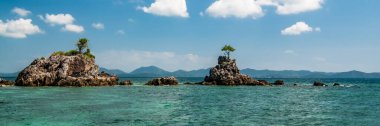A lone tree on a small rocky island in the Andaman sea off the coast of Phuket clipart