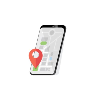 Harita Gps navigasyon, Akıllı telefon haritası uygulaması ve ekranda kırmızı pinpoint, Uygulama arama haritası navigasyon, çizgi haritaları arka plan izole, Vektör