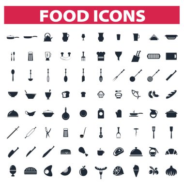 vektör siyah yiyecek simgeleri griye ayarlandı