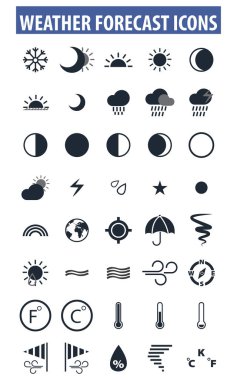 Simge seti - hava durumu ve öngörü doldurulmuş beyaz arkaplan üzerindeki simge biçimi vektör çizimi