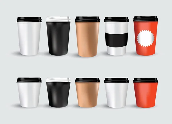 Realistic Paper Coffee Cup Vector Blank Mockup Cafe — 스톡 벡터