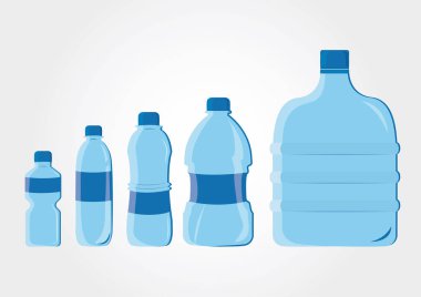 Plastik su şişeleri ikonu boş sıvı kap içeceği, içecek olarak da içecek olarak da vida kapağı koyun. Örnekleme şablonu, vektör çizgi film biçimi illüstrasyonu beyaz arkaplanda izole edildi