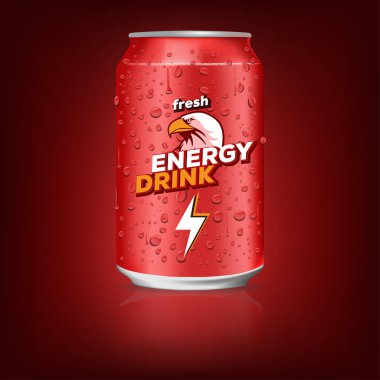 Su damlalı gerçekçi alüminyum kutu. Bira, soda, limonata, meyve suyu, enerji içeceği için metal kutu. Vektör modeli, kopyalama alanı ile boş.