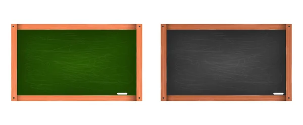 Blackboard Realistic Green Black Chalkboard Wooden Frame Chalk Blackboards Template — 스톡 벡터