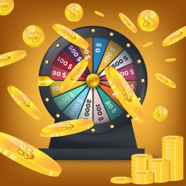 3d servet izole tekerlek vektör çizim için arka plan ve piyango kazanmak kavramı kumar rulet. Oyun için servet tekerlek ve jackpotu kazanın