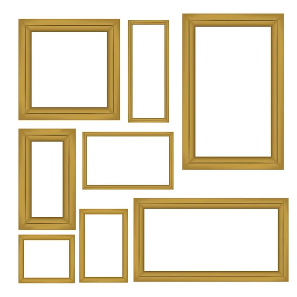 Set Wooden Frames Isolated White Background — Stock Vector