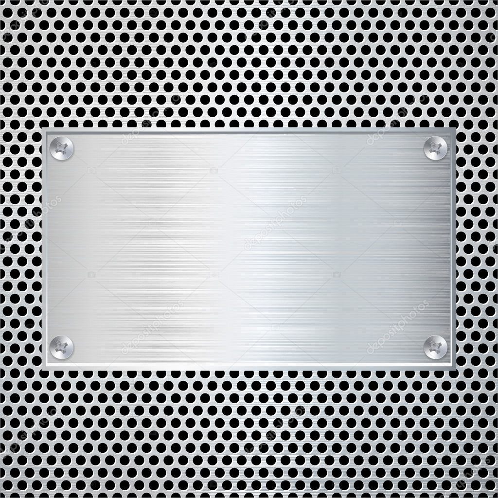 Blank metal plate on dotted texture. Vector illustration.