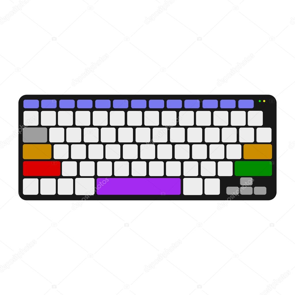 Computer keyboard. Top view. 3d Vector colorful illustration.