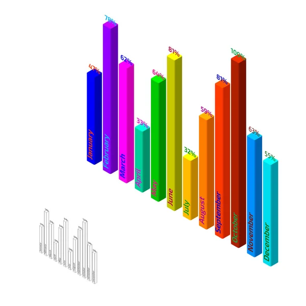 Carta de barras. Ilustración colorida del vector de 3d style.3d isometric . — Vector de stock