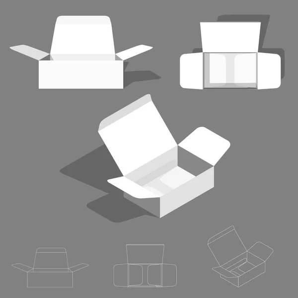 Conjunto de cajas abiertas. Aislado sobre fondo gris.3d Vector illustrati — Archivo Imágenes Vectoriales