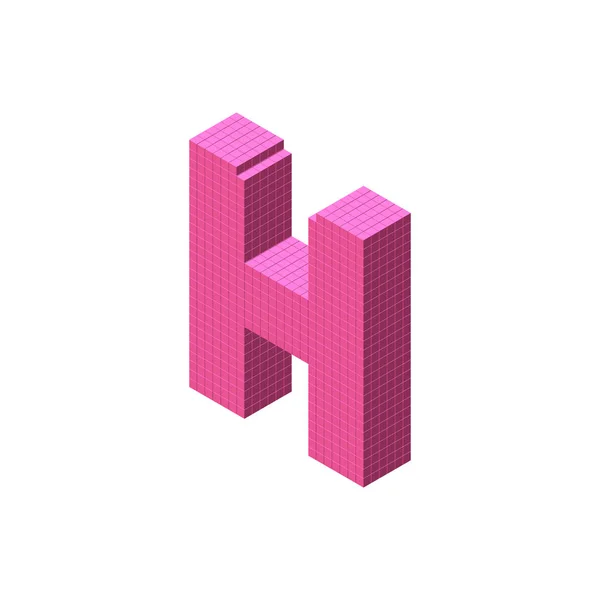 3d pixelisé lettre majuscule H. Illustration vectorielle. 3d isométrique — Image vectorielle