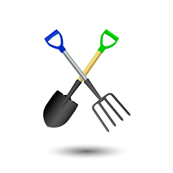 Crossed shovel and pitchfork. Isolated on white. Vector illustra — Stock Vector