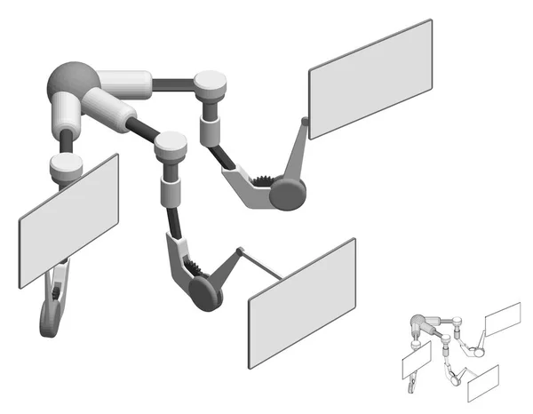 Robotické rameno monitoru set.3d Vector illustration.3d izometrický styl — Stockový vektor